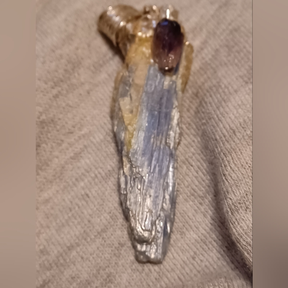 RAW AQUAMARINE Elegant Gold and Silver Pendant WITH AMATIST (,no Chain Included